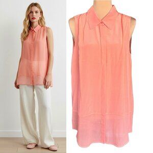 NWT Gold Hawk 100% Silk Tunic Top Sz M Peach Sleeveless Lagenlook Career Work
